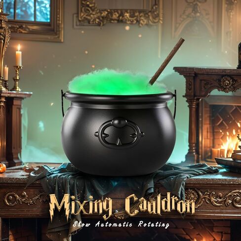 Halloween Decorations Indoor - Magic Auto Mixing Witches Cauldron - Black Plastic Punch Bowl Decor with Light String, Timer Remote for Party Home Kitchen Room Table Mantel in Saudi Arabia