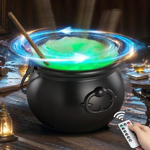 Halloween Decorations Indoor - Magic Auto Mixing Witches Cauldron - Black Plastic Punch Bowl Decor with Light String, Timer Remote for Party Home Kitchen Room Table Mantel in Saudi Arabia