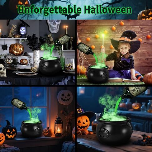 Cauldron Halloween Decor Indoor, Halloween Cauldron Decorations with Magic Floating Potion Bottles & Diffuser, Black Plastic Witches Cauldron Bowl Hocus Pocus Decor for Home Table Mantel Kitchen Room in Saudi Arabia