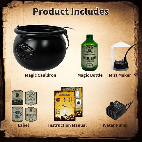 Cauldron Halloween Decor Indoor, Halloween Cauldron Decorations with Magic Floating Potion Bottles & Diffuser, Black Plastic Witches Cauldron Bowl Hocus Pocus Decor for Home Table Mantel Kitchen Room in Saudi Arabia