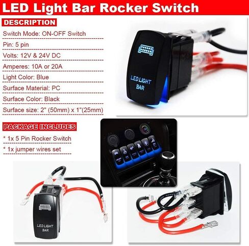 5pin Bumper Light Bar Rocker Switch Blue Backlit LED Light On-Off 12V 24V Compatible with UTV Polaris Ranger RZR XP Turbo Can Am Commander Maverick X3 in Saudi Arabia