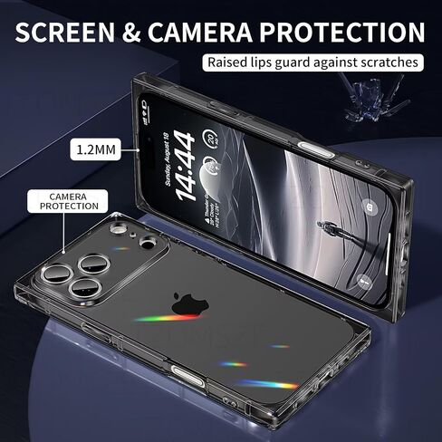 حافظة Tzomsze لهاتف iPhone 16 Pro Max، حافظة شفافة، حماية الكاميرا وزوايا معززة من مادة TPU غطاء نحيف مقاوم للصدمات للنساء والفتيات 6.9 بوصة - شفاف in Saudi Arabia