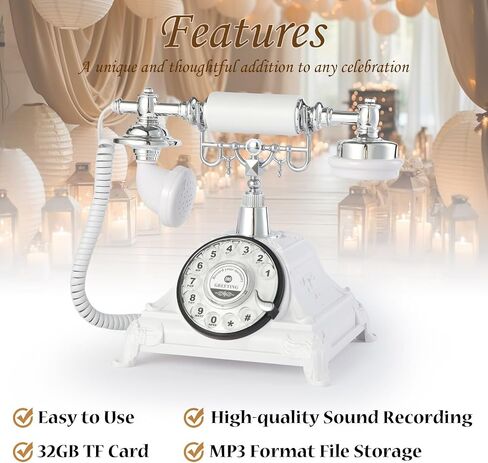Audio Guest Book Wedding Phone, Audio Guest Book Record Customized Audio Messages Guest Book Alternatives Classic Rotary Phone for Parties Birthdays Rentals Confessions Special Occasions (White) in Kuwait