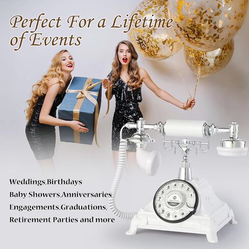 Audio Guest Book Wedding Phone, Audio Guest Book Record Customized Audio Messages Guest Book Alternatives Classic Rotary Phone for Parties Birthdays Rentals Confessions Special Occasions (White) in Kuwait