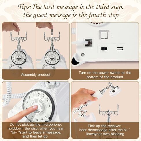 Audio Guest Book Wedding Phone, Audio Guest Book Record Customized Audio Messages Guest Book Alternatives Classic Rotary Phone for Parties Birthdays Rentals Confessions Special Occasions (White) in Kuwait