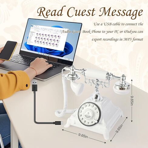 Audio Guest Book Wedding Phone, Audio Guest Book Record Customized Audio Messages Guest Book Alternatives Classic Rotary Phone for Parties Birthdays Rentals Confessions Special Occasions (White) in Kuwait
