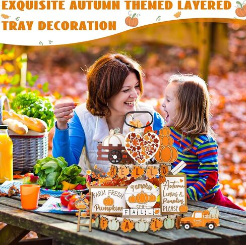 MAITYS 23 PCS Fall Tiered Tired Tray Decoration مجموعة عيد الشكر القربين لورق Maple Truck Decord Wooden Sign Decor in Saudi Arabia