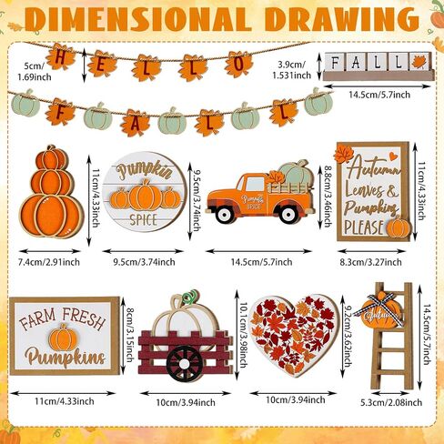 MAITYS 23 PCS Fall Tiered Tired Tray Decoration مجموعة عيد الشكر القربين لورق Maple Truck Decord Wooden Sign Decor in Saudi Arabia