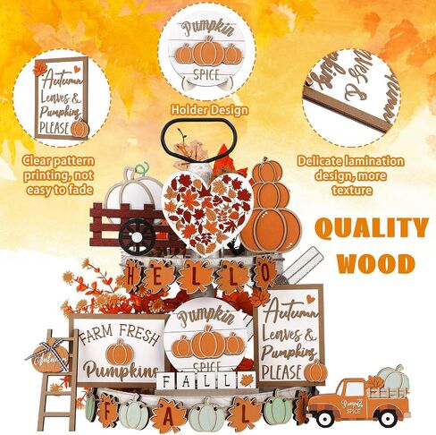 MAITYS 23 PCS Fall Tiered Tired Tray Decoration مجموعة عيد الشكر القربين لورق Maple Truck Decord Wooden Sign Decor in Saudi Arabia