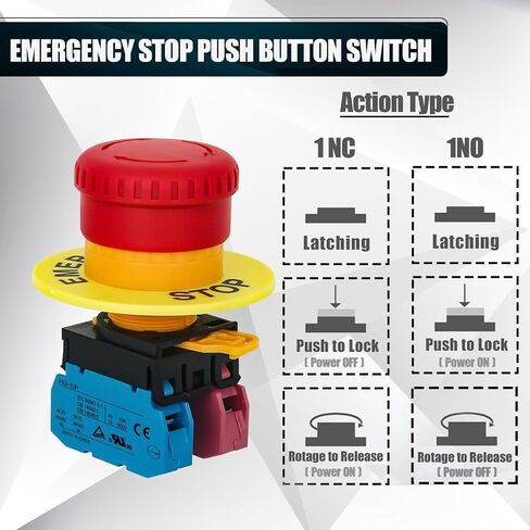 22mm Mushroom Emergency Stop Push Button Switch 10A 600V Latching Safety Replacement (2NC, 1) in Saudi Arabia