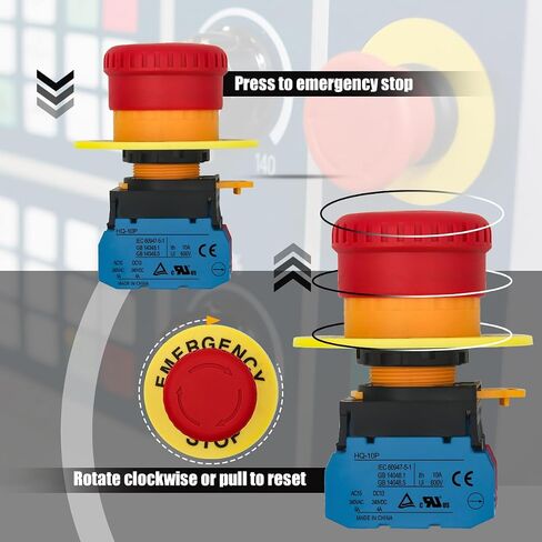22mm Mushroom Emergency Stop Push Button Switch 10A 600V Latching Safety Replacement (2NC, 1) in Saudi Arabia