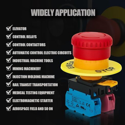 22mm Mushroom Emergency Stop Push Button Switch 10A 600V Latching Safety Replacement (2NC, 1) in Saudi Arabia