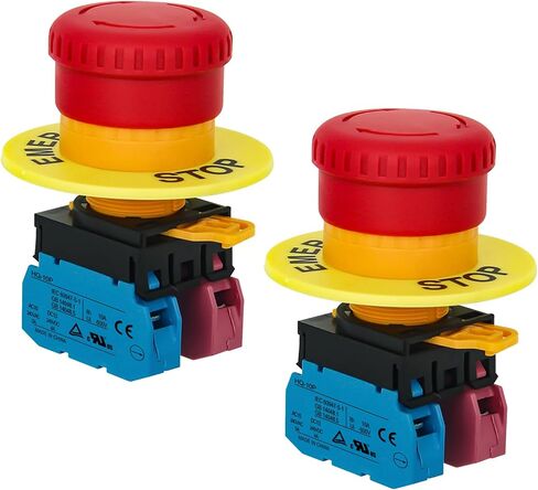 22mm Mushroom Emergency Stop Push Button Switch 10A 600V Latching Safety Replacement (2NC, 1) in Saudi Arabia