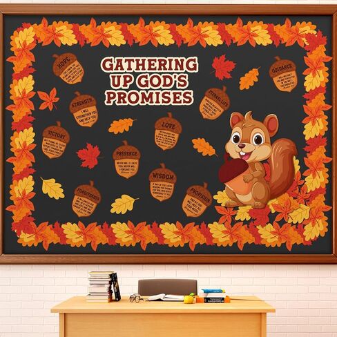 Sayglossy 105 Pcs Fall Bulletin Board Set Religious Acorns Squirrel Cutouts Autumn Gathering up God's Promises Christian Thanksgiving Bulletin Board Decor for Classroom Sunday School Church Decor in Saudi Arabia