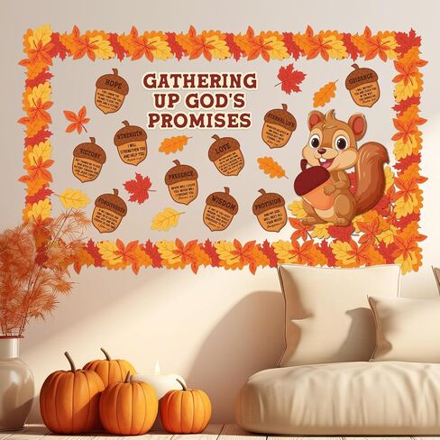Sayglossy 105 Pcs Fall Bulletin Board Set Religious Acorns Squirrel Cutouts Autumn Gathering up God's Promises Christian Thanksgiving Bulletin Board Decor for Classroom Sunday School Church Decor in Saudi Arabia