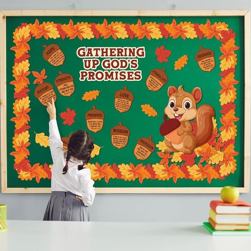 Sayglossy 105 Pcs Fall Bulletin Board Set Religious Acorns Squirrel Cutouts Autumn Gathering up God's Promises Christian Thanksgiving Bulletin Board Decor for Classroom Sunday School Church Decor in Saudi Arabia