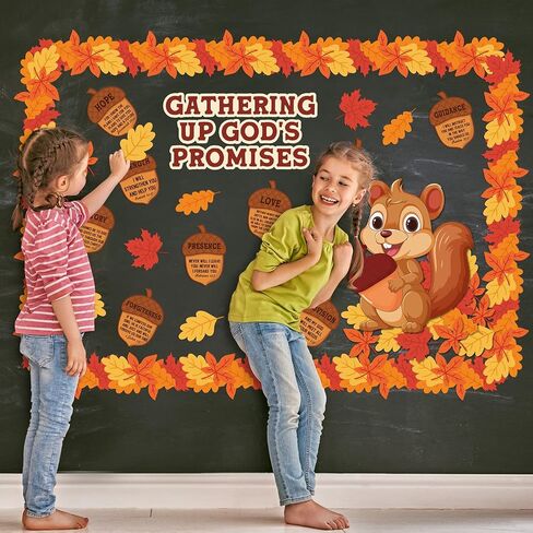 Sayglossy 105 Pcs Fall Bulletin Board Set Religious Acorns Squirrel Cutouts Autumn Gathering up God's Promises Christian Thanksgiving Bulletin Board Decor for Classroom Sunday School Church Decor in Saudi Arabia