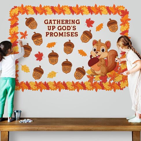 Sayglossy 105 Pcs Fall Bulletin Board Set Religious Acorns Squirrel Cutouts Autumn Gathering up God's Promises Christian Thanksgiving Bulletin Board Decor for Classroom Sunday School Church Decor in Saudi Arabia