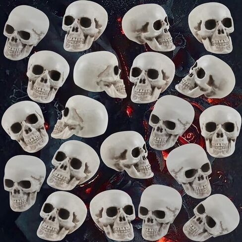 20 PCS Halloween Skulls واقعية المظهر الجماجم المظهر الرئيسي للهيكل العظمي لقضاء عيد الهالوين نموذج التزيين تمثال الهيكل العظمي البشري (1.6 × 1.8 × 2.3 بوصة) in Kuwait