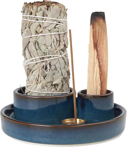 4 in 1 Incense Holder, Palo Santo Stick Holder,Sage Holder for Burning- 4.25" Sage Incense Holder for Meditation Room Home Decor (Blue Reactive) in Saudi Arabia