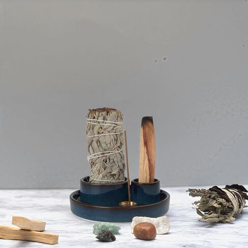 4 in 1 Incense Holder, Palo Santo Stick Holder,Sage Holder for Burning- 4.25" Sage Incense Holder for Meditation Room Home Decor (Blue Reactive) in Saudi Arabia