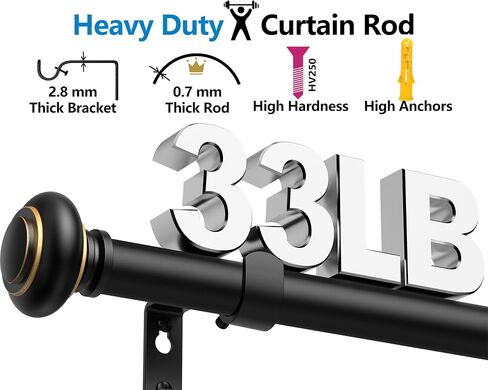 2 Pack Curtain Rods 18-58 inch, for Window 48 Inch, Adjustable Length Heavy Duty Diameter 7/8 inch, Modern Finials, Black in Kuwait