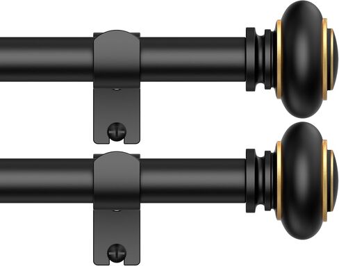 2 Pack Curtain Rods 18-58 inch, for Window 48 Inch, Adjustable Length Heavy Duty Diameter 7/8 inch, Modern Finials, Black in Kuwait
