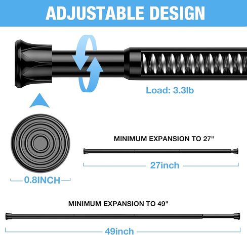 2 Pack Spring Tension Rods 28-43 Inches,5/8" Diameter Black Spring Load Adjustable Expandable,Small Short Tension Curtain Rod for Windows,Kitchen,Doorway,Bathroom,Cupboard Bars in Saudi Arabia