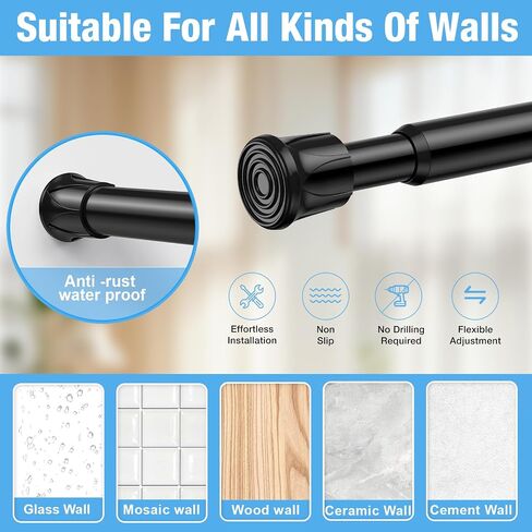 2 Pack Spring Tension Rods 28-43 Inches,5/8" Diameter Black Spring Load Adjustable Expandable,Small Short Tension Curtain Rod for Windows,Kitchen,Doorway,Bathroom,Cupboard Bars in Saudi Arabia