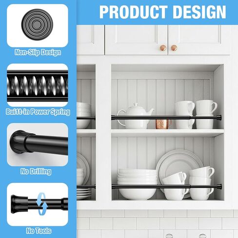 2 Pack Spring Tension Rods 28-43 Inches,5/8" Diameter Black Spring Load Adjustable Expandable,Small Short Tension Curtain Rod for Windows,Kitchen,Doorway,Bathroom,Cupboard Bars in Saudi Arabia