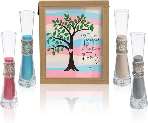 Unity Sand for Wedding Ceremony Set - LIKEYO 9 PCS Unity Ceremony Kit with A Wood Box & Four Vases & Four Colored Sands, Outdoor Wedding Decoration Ideas, Marriage Party Gift Set for Bride Bridegroom in Kuwait