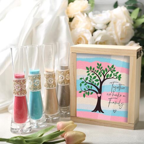 Unity Sand for Wedding Ceremony Set - LIKEYO 9 PCS Unity Ceremony Kit with A Wood Box & Four Vases & Four Colored Sands, Outdoor Wedding Decoration Ideas, Marriage Party Gift Set for Bride Bridegroom in Kuwait