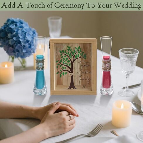 Unity Sand for Wedding Ceremony Set - LIKEYO 9 PCS Unity Ceremony Kit with A Wood Box & Four Vases & Four Colored Sands, Outdoor Wedding Decoration Ideas, Marriage Party Gift Set for Bride Bridegroom in Kuwait