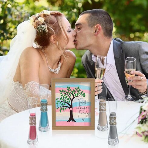 Unity Sand for Wedding Ceremony Set - LIKEYO 9 PCS Unity Ceremony Kit with A Wood Box & Four Vases & Four Colored Sands, Outdoor Wedding Decoration Ideas, Marriage Party Gift Set for Bride Bridegroom in Kuwait