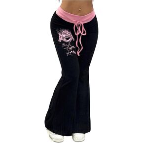 SOLY HUX Women's Y2k Gothic Flare Pants Elastic Waist Bell Bottom Pants Trousers Emo Scene Alternative Clothes in Kuwait