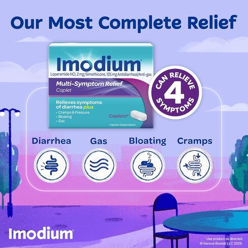 كبسولات الإغاثة متعددة الأعراض Imodium مع هيدروكلوريد وسيمثيكون ، دواء مضاد للدياريال لعلاج الإسهال ، الغاز ، الانتفاخ ، التشنجات والضغط ، أسهل في فتح ، 24 CT in Kuwait