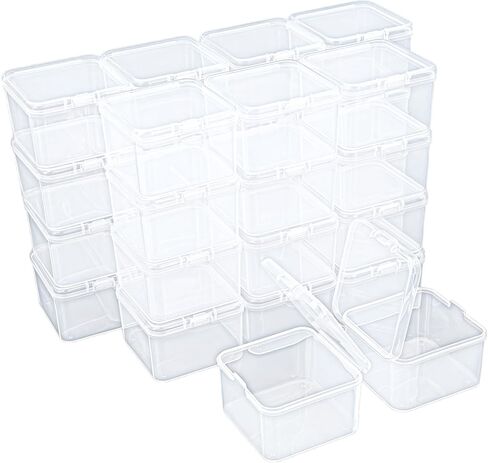 حاويات صندوق تخزين بلاستيكية شفافة صغيرة مربعة الشكل من جودما، 4 قطع مع أغطية مفصلية للأشياء الصغيرة والمشروعات اليدوية الأخرى (4.92 × 4.92 × 1.38 بوصة) in Kuwait