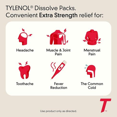 Tylenol Extra Strength Dissolve Powder Packs, 500 mg Acetaminophen Pain Reliever & Fever Reducer Medicine, Fast Relief for Minor Aches & Pains, Ibuprofen- & Aspirin-Free, On-the-Go Berry Flavor, 32 Ct in Saudi Arabia