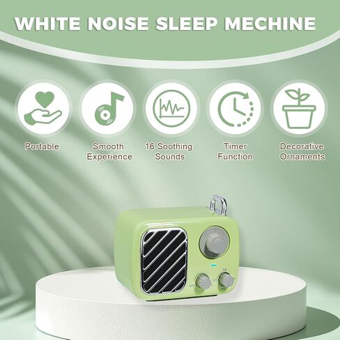 Vintage Style White Noise Machine with 16 Soothing Sounds – Portable Sleep Sound Device with Timer & Adjustable Volume for Baby, Kids, Adults, Travel & Office (Sprout Green, Portable) in Saudi Arabia