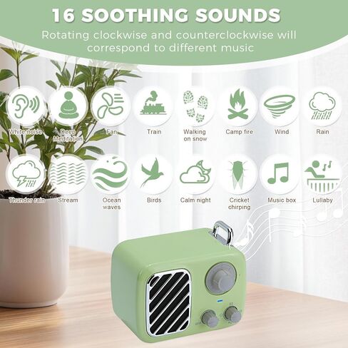 Vintage Style White Noise Machine with 16 Soothing Sounds – Portable Sleep Sound Device with Timer & Adjustable Volume for Baby, Kids, Adults, Travel & Office (Sprout Green, Portable) in Saudi Arabia