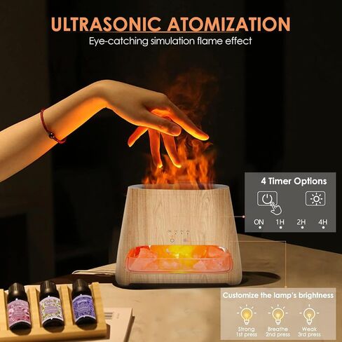 Salking 2-in-1 الموجات فوق الصوتية الناشر الناشر للزيت ومصباح الملح الهيمالايا ، ناشر العطرية مرطب الضباب البارد مع وظيفة التلقائية ، صخرة الملح الوردي 100 ٪ ، 150 مل (الحبوب الخشبية) in Kuwait