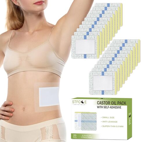 20pcs castor oil pack wrap ، حزمة زيت Castor Film الشفافة ، لا تهيج ، لاصق ذاتي ، لا تسرب ، محمول ، للمنزل والسفر 6.7 "× 5.1" (عدد واحد (حزمة 20)) in Kuwait