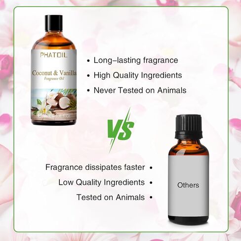 3.38FL.OZ Coconut & Vanilla Fragrance Oils for Aromatherapy, Essential Oils for Diffusers for Home, Perfect for Diffuser, Yoga, DIY Candle and Soap Making - 100ml in Kuwait