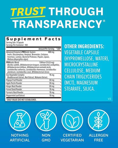 Zenwise Health Digestive Enzymes for Gut Health & Bloating Relief - Multi Enzymes Digestion Supplement with Probiotics, Bromelain & Papaya for Digestive Health Support - Men & Women - 180 Count in Kuwait