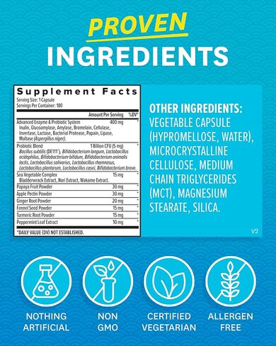 Zenwise Health Digestive Enzymes for Gut Health & Bloating Relief - Multi Enzymes Digestion Supplement with Probiotics, Bromelain & Papaya for Digestive Health Support - Men & Women - 180 Count in Kuwait