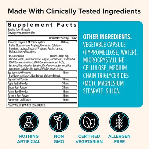 Zenwise Health Digestive Enzymes for Gut Health & Bloating Relief - Multi Enzymes Digestion Supplement with Probiotics, Bromelain & Papaya for Digestive Health Support - Men & Women - 180 Count in Kuwait
