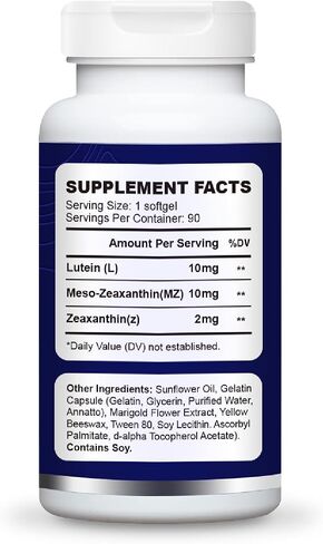 ملحق العين - لوتن 10 ملغ ، ميسو -زاكسانثين 10 ملغ ، زياكسانثين 2mg - تدعم الفيتامينات العين الرؤية ، حماية الضوء الأزرق وصحة البقعة الصفراء - صيغة مضادة للأكسدة الطبيعية | 90 Softgels in Saudi Arabia