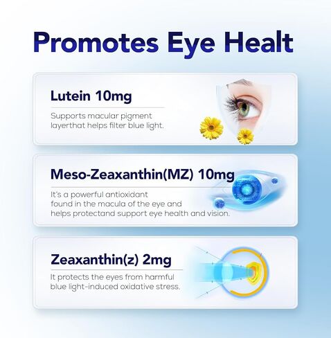 ملحق العين - لوتن 10 ملغ ، ميسو -زاكسانثين 10 ملغ ، زياكسانثين 2mg - تدعم الفيتامينات العين الرؤية ، حماية الضوء الأزرق وصحة البقعة الصفراء - صيغة مضادة للأكسدة الطبيعية | 90 Softgels in Saudi Arabia
