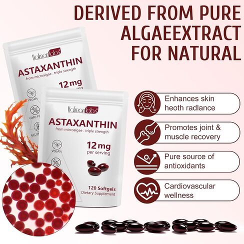 Astaxanthin 12mg, Premium Astaxanthin Antioxidant Supplements with Antioxidant Activity, Supports Eye, Immune, Skin Health, Internal Circulation-120 Softgels in Kuwait