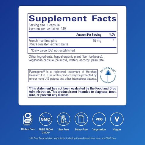 Pure Encapsulations Pycnogenol (Pine Bark Extract) 50 mg | Hypoallergenic Supplement to Support Cognitive Function and Cardiovascular Health | 60 Capsules in Saudi Arabia